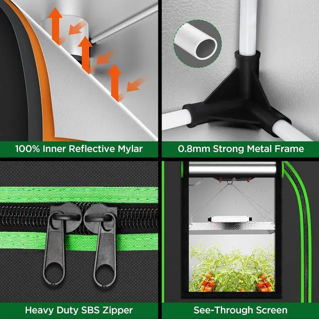 Alt view image 4 of 7 - Grow Tent Kit Complete System 2x2 ft LED Grow Light Dimmable Full Spectrum Indoor Grow Tent Kit 24"x24"x55" Hydroponics Grow Tent with 4 Inch Ventilation Kit