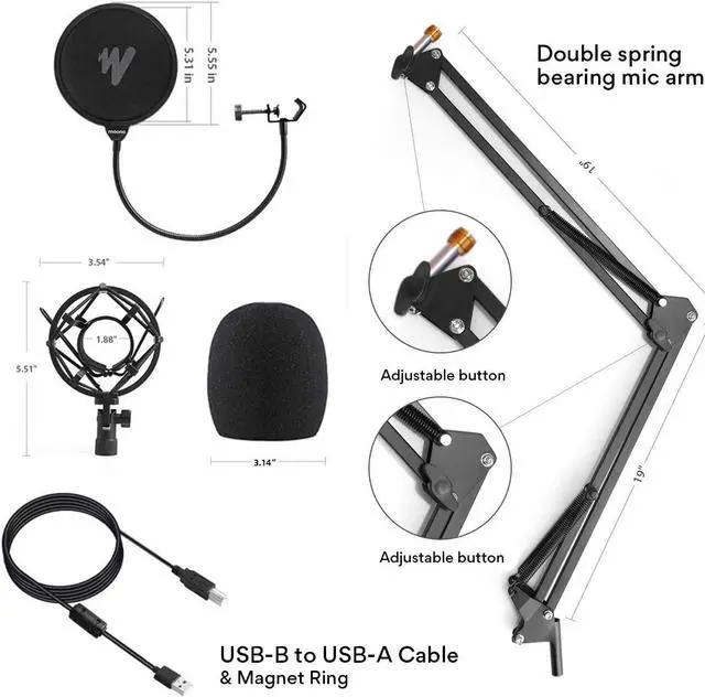 Alt view image 7 of 7 - MAONO Microphone with Studio Headphone Set 192kHz/24bit Vocal Condenser Cardioid Podcast Mic Compatible with Mac and Windows, YouTube, Gaming, Live Streaming, Voice-Over