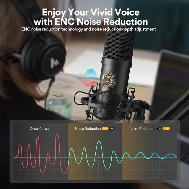 Alt view image 3 of 7 - MAONO Podcast Microphone, USB Computer Mic for PC with Software, Boom Arm and Professional Sound Chipset for Singing, Recording, Streaming, Gaming, YouTube - Black