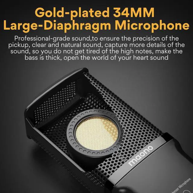 Alt view image 3 of 7 - MAONO XLR Condenser Microphone with 34mm Large Diaphragm, Professional Cardioid Studio Mic for Podcasting, Recording, Streaming, Vocals, Voice Over, Music, ASMR