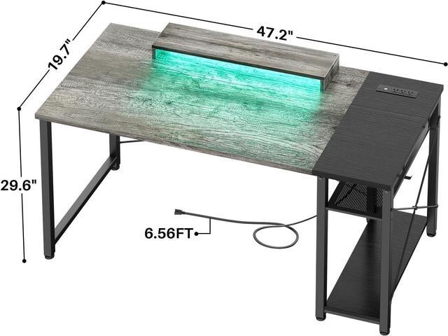 iSunirm 48 Gaming Desk with LED Light, 48'' Computer Desk with Charging  Station, Home Office Desk with Monitor Stand, Power Outlet and USB, LED  Light