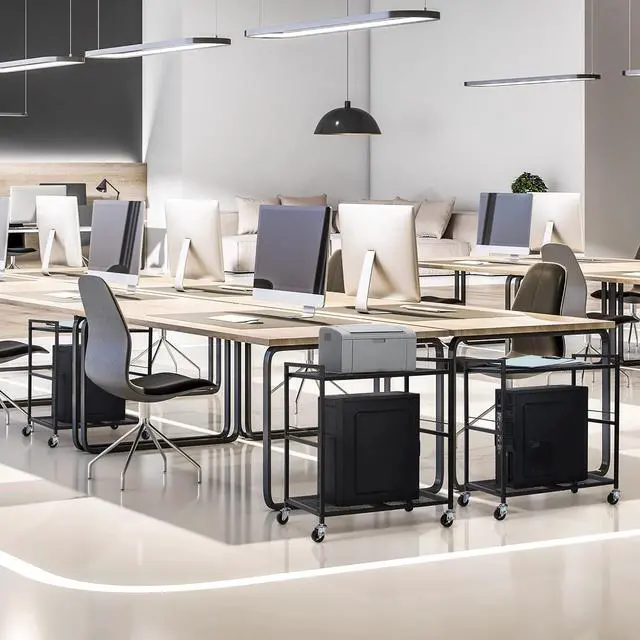 Alt view image 4 of 7 - Computer Tower Stand PC Tower Stand, Mobile CPU Holder Stand Cart with Caster Wheels Metal 2 Tier Rolling Printer Cart for Fax Home Office - Black