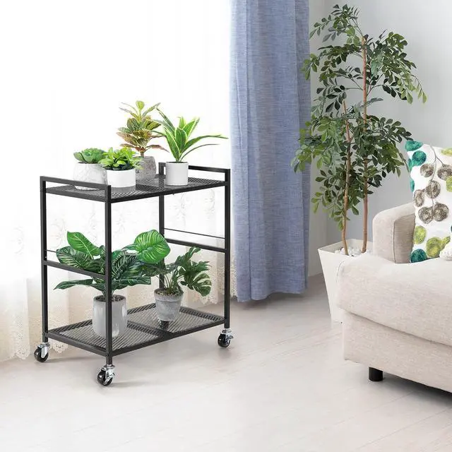 Alt view image 7 of 7 - Computer Tower Stand PC Tower Stand, Mobile CPU Holder Stand Cart with Caster Wheels Metal 2 Tier Rolling Printer Cart for Fax Home Office - Black