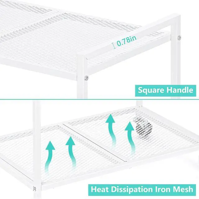 Alt view image 4 of 7 - Computer Tower Stand PC Tower Stand, Mobile CPU Holder Stand Cart with Caster Wheels Metal 2 Tier Rolling Printer Cart for Fax Home Office - White