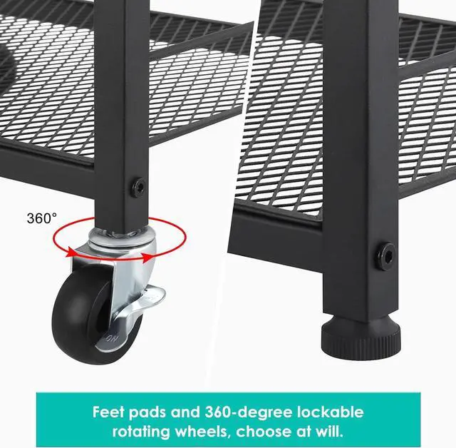 Alt view image 6 of 7 - Printer Stand Industrial Printer Cart with Wheels Printer Table with Storage 3-Tier Printer Rolling Holder with Shelves Wood Mobile Printer Stand Rack for Home Office Rustic Brown
