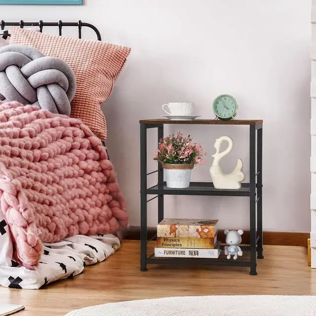 Alt view image 3 of 7 - Printer Stand Industrial Printer Cart with Wheels Printer Table with Storage 3-Tier Printer Rolling Holder with Shelves Wood Mobile Printer Stand Rack for Home Office Rustic Brown