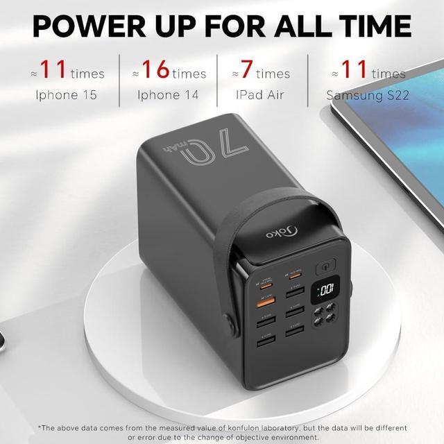 Alt view image 3 of 7 - 70000mAh Power Bank High Capacity 20W PD 3.0 Fast Charging 22.5W Max Large Power Bank,7 Outputs 2 Inputs,LED Display,USB-C Battery Packs for iPhone, Samsung, Outdoors, Camping