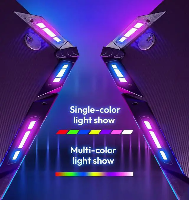 Alt view image 5 of 7 - 48" Gaming Desk with LED Lights, RGB Gaming Computer Table with Carbon Fibre Surface, LED Home Office Desk with Remote Control, Pc Workstation with Cup Holder and Headphone Hook, 48 Inch, Black