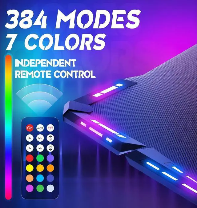 Alt view image 4 of 7 - 48" Gaming Desk with LED Lights, RGB Gaming Computer Table with Carbon Fibre Surface, LED Home Office Desk with Remote Control, Pc Workstation with Cup Holder and Headphone Hook, 48 Inch, Black