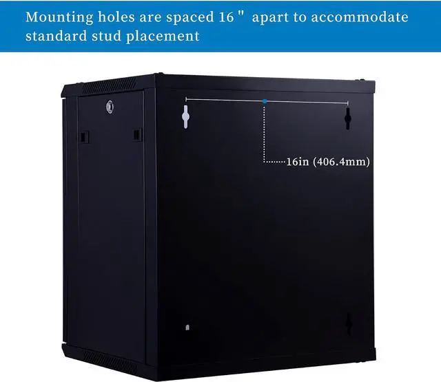 Alt view image 4 of 6 - 12U Performance Wall Mount Server Cabinet Network Rack Enclosure, Quiet Cooling Fan, Locking Glass Door, Black