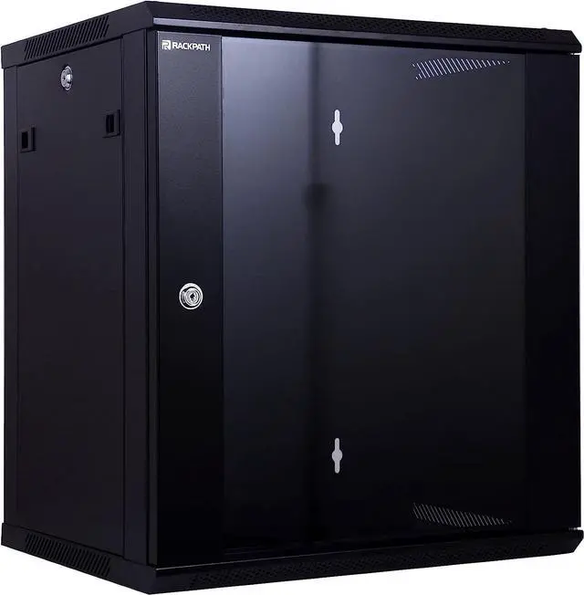 Main image of 12U Performance Wall Mount Server Cabinet Network Rack Enclosure, Quiet Cooling Fan, Locking Glass Door, Black