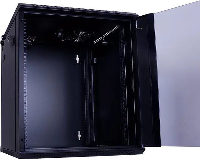 Alt view image 6 of 6 - 12U Performance Wall Mount Server Cabinet Network Rack Enclosure, Quiet Cooling Fan, Locking Glass Door, Black