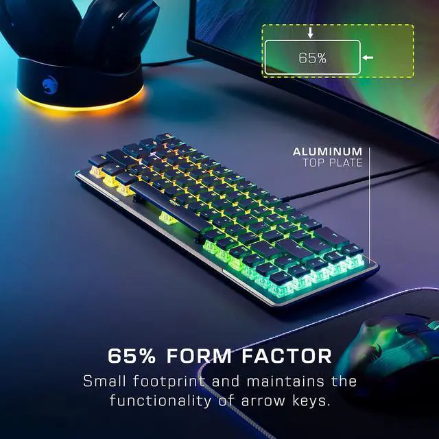 Alt view image 4 of 7 - ROCCAT USB Vulcan II Mini  65% Optical PC Gaming Keyboard with Customizable RGB Illumination, Detachable Cable, Button Duplicator, Aluminum Plate, 100M Keystroke Durability - Black
