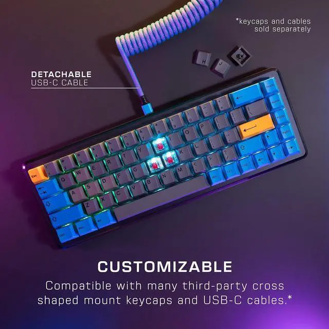 Alt view image 6 of 7 - ROCCAT USB Vulcan II Mini  65% Optical PC Gaming Keyboard with Customizable RGB Illumination, Detachable Cable, Button Duplicator, Aluminum Plate, 100M Keystroke Durability - Black