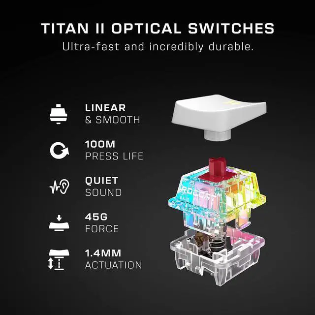 Alt view image 5 of 7 - ROCCAT USB Vulcan II Mini  65% Optical PC Gaming Keyboard with Customizable RGB Illumination, Detachable Cable, Button Duplicator, Aluminum Plate, 100M Keystroke Durability - White