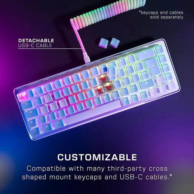 Alt view image 6 of 7 - ROCCAT USB Vulcan II Mini  65% Optical PC Gaming Keyboard with Customizable RGB Illumination, Detachable Cable, Button Duplicator, Aluminum Plate, 100M Keystroke Durability - White