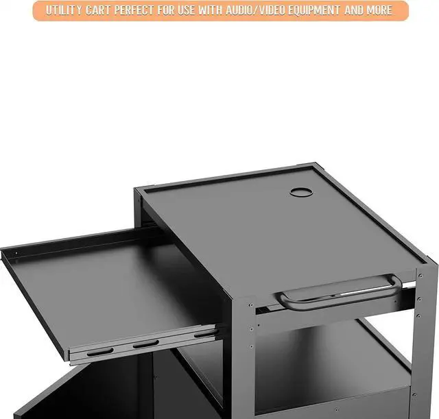 Alt view image 4 of 4 - AV Cart with Keyboard Tary and Locking Cabinet Laptop Cart on Wheels Utility Cart and Pullout Tray - Max Capacity 350 lbs(24.8''L x 18.1''W x 39.8''H)