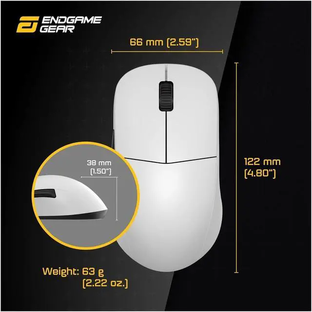 Alt view image 6 of 6 - ENDGAME GEAR XM2WE Wireless Gaming Mouse, Optical Lightweight Programmable Mouse with 5 Buttons and 19,000 DPI, White