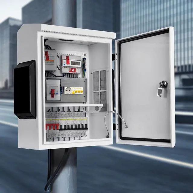 Alt view image 4 of 7 - Outdoor Electrical Box, Cold-Rolled Steel Plate, Aluminum Alloy Back Beam, One-Piece Ventilation Design, IP65 Waterproof, Wall/Pole Mounted. (15.7" x 11.8" x 5.9")