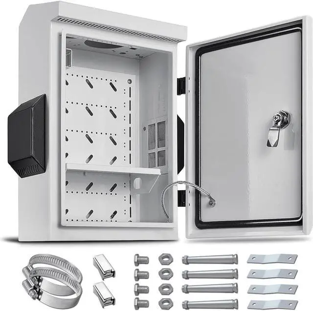 Main image of Outdoor Electrical Box, Cold-Rolled Steel Plate, Aluminum Alloy Back Beam, One-Piece Ventilation Design, IP65 Waterproof, Wall/Pole Mounted. (15.7" x 11.8" x 5.9")