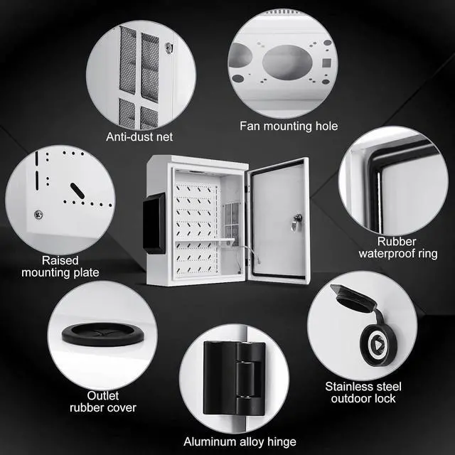 Alt view image 7 of 7 - Outdoor Electrical Box, Cold-Rolled Steel Plate, Aluminum Alloy Back Beam, One-Piece Ventilation Design, IP65 Waterproof, Wall/Pole Mounted. (19.6" x 15.7" x 7.9)