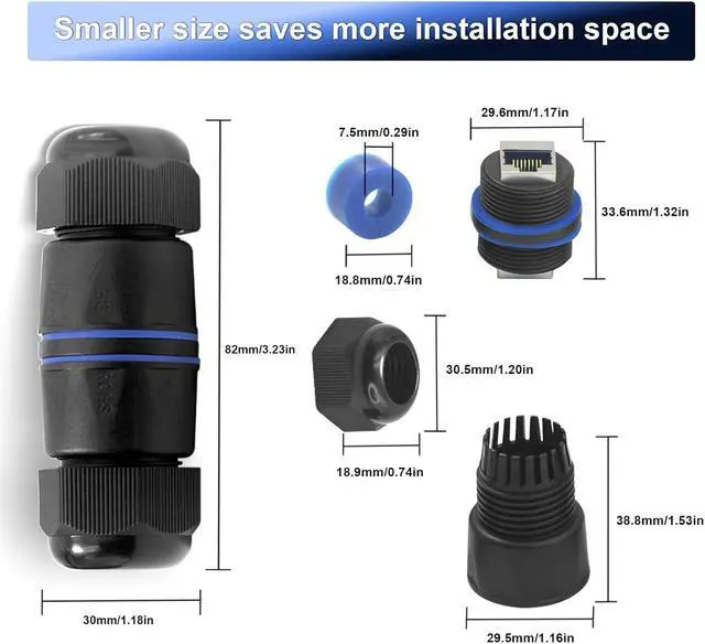 Alt view image 6 of 7 - Waterproof RJ45 Coupler Short Profile, Cat6/Cat5E/Cat5 Waterproof Ethernet Connector Shielded IP67, Outdoor Network LAN Cable Extender PoE 6-Pack