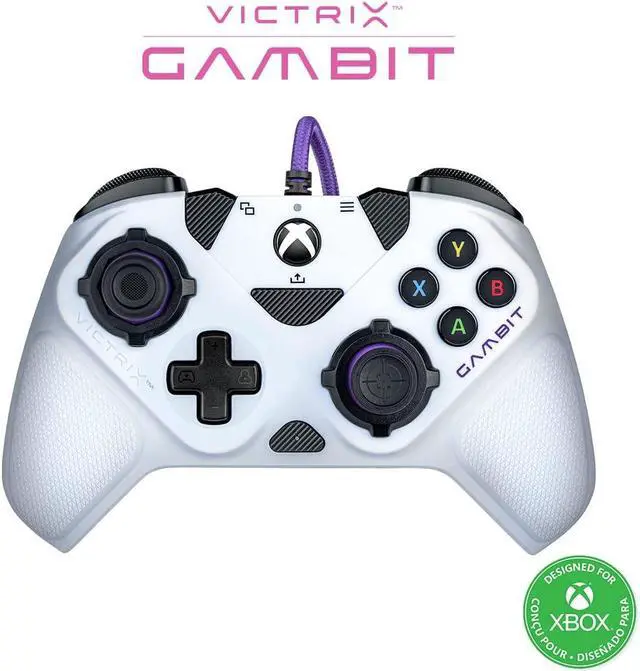 Main image of Victrix Gambit World's Fastest Licensed Xbox Controller, Elite Esports Design with Swappable Pro Thumbsticks, Custom Paddles, Swappable White / Purple Faceplate for Xbox One, Series X/S, PC