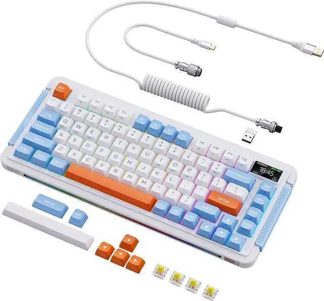 Main image of 81 KEYS Wireless Mechanical Keyboard, Hot-swappable Wired/Bluetooth 5.0/2.4G Wireless Keyboard with RGB Backlit for Windows & Mac, PBT Keycaps, Gateron Yellow Switch Pro, Navy White