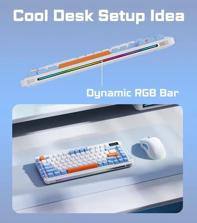 Alt view image 3 of 7 - 81 KEYS Wireless Mechanical Keyboard, Hot-swappable Wired/Bluetooth 5.0/2.4G Wireless Keyboard with RGB Backlit for Windows & Mac, PBT Keycaps, Gateron Yellow Switch Pro, Navy White