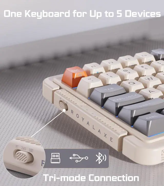 Alt view image 4 of 7 - 81 KEYS Wireless Mechanical Keyboard, Hot-swappable Wired/Bluetooth 5.0/2.4G Wireless Keyboard with RGB Backlit for Windows & Mac, PBT Keycaps, Gateron Yellow Switch Pro, Ivory White