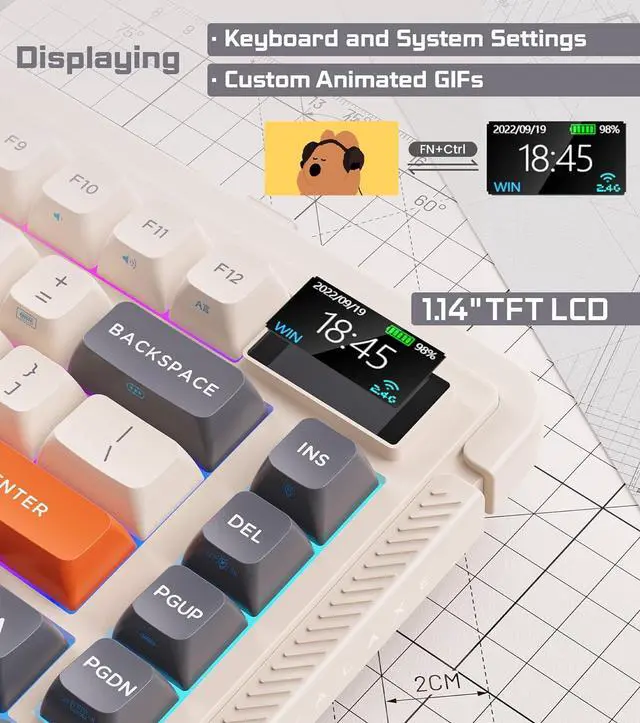 Alt view image 2 of 7 - 81 KEYS Wireless Mechanical Keyboard, Hot-swappable Wired/Bluetooth 5.0/2.4G Wireless Keyboard with RGB Backlit for Windows & Mac, PBT Keycaps, Gateron Yellow Switch Pro, Ivory White