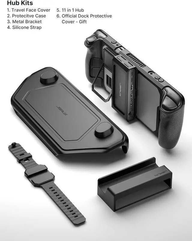 Alt view image 2 of 7 - ModCase for Steam Deck, PC0104 Modular Deck Case with 11-in-1 Docking Station Valve Accessories Include Back Case, Face Cover, Station, Metal Bracket and Strap - Hub Set