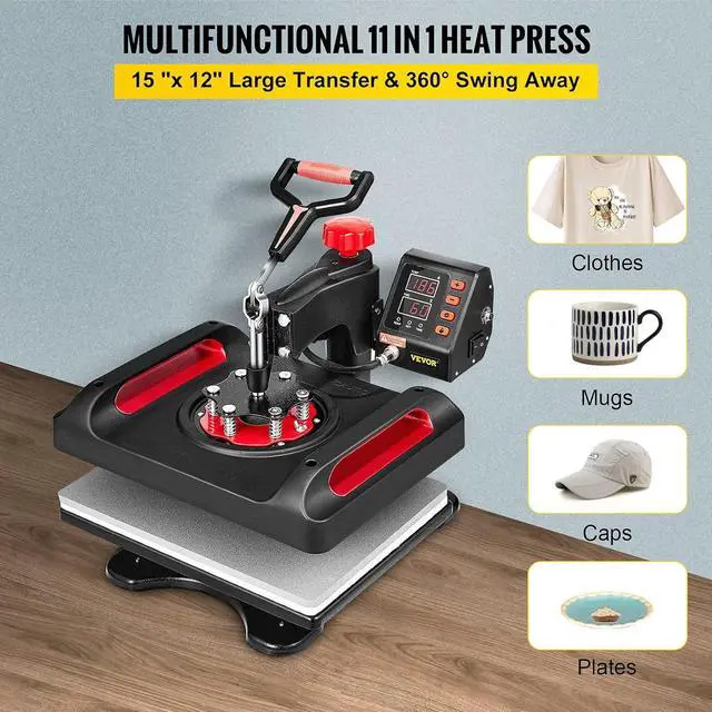 Alt view image 2 of 7 - 11 in 1 Heat Press, 12 x 15 Inch, Digital Dual-Tube Heat Press Transfer Machine, Multifunctional Clamshell Printer, Swing Away Sublimation Machine for T-Shirt Hat Cap Mug Plate Pen Shoes Black