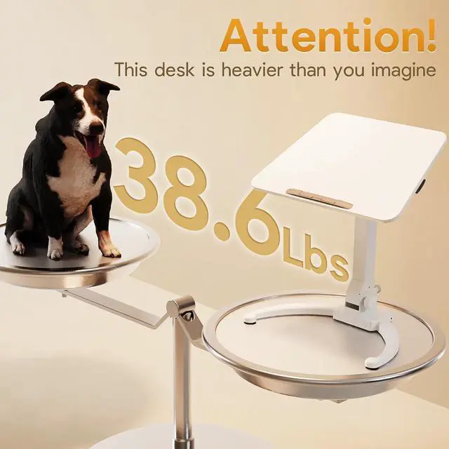 Alt view image 3 of 7 - Foldable Mobile Standing Desk, Height Adjustable Sit Stand Desk, 90° Tiltable Rolling Laptop Desk, Portable Desk with Wheels Non-Slip Mat for Home Office, Holds Up to 22lbs, White