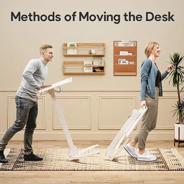 Alt view image 4 of 7 - Foldable Mobile Standing Desk, Height Adjustable Sit Stand Desk, 90° Tiltable Rolling Laptop Desk, Portable Desk with Wheels Non-Slip Mat for Home Office, Holds Up to 22lbs, White