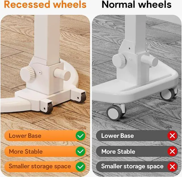 Alt view image 5 of 7 - Foldable Mobile Standing Desk, Height Adjustable Sit Stand Desk, 90° Tiltable Rolling Laptop Desk, Portable Desk with Wheels Non-Slip Mat for Home Office, Holds Up to 22lbs, White