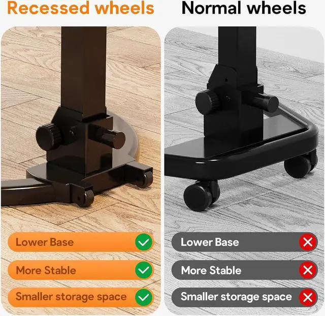 Alt view image 5 of 7 - Foldable Mobile Standing Desk, Height Adjustable Sit Stand Desk, 90° Tiltable Rolling Laptop Desk, Portable Desk with Wheels Non-Slip Mat for Home Office, Holds Up to 22lbs, Brown