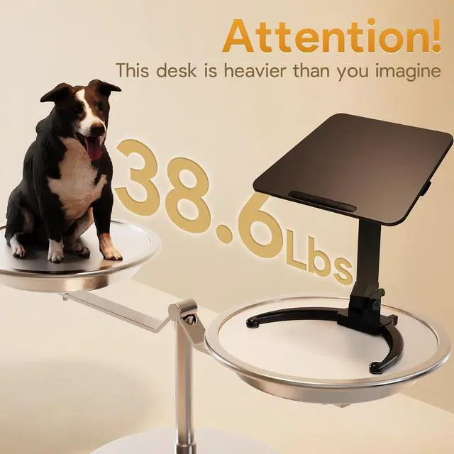Alt view image 3 of 7 - Foldable Mobile Standing Desk, Height Adjustable Sit Stand Desk, 90° Tiltable Rolling Laptop Desk, Portable Desk with Wheels Non-Slip Mat for Home Office, Holds Up to 22lbs, White Black