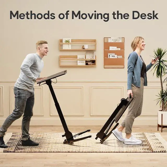 Alt view image 4 of 7 - Foldable Mobile Standing Desk, Height Adjustable Sit Stand Desk, 90° Tiltable Rolling Laptop Desk, Portable Desk with Wheels Non-Slip Mat for Home Office, Holds Up to 22lbs, White Black