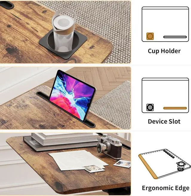 Alt view image 4 of 7 - Mobile Standing Desk, 28 inch Small Height Adjustable Rolling Laptop Desk, Portable Sit Stand Desk with Lockable Wheels, Ergonomic Desktop Table for Home Office, Rustic Brown