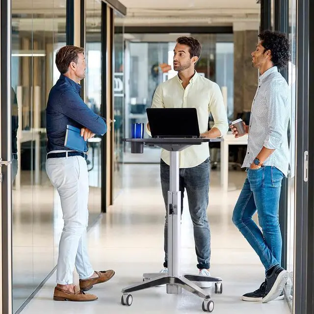 Alt view image 6 of 7 - Ergotron  LearnFit Mobile Standing Desk, Adjustable Height Small Rolling Laptop Computer Sit Stand Desk with Wheels for Classroom, Office, Medical or Home Use  Adjusts from 33 to 49 Inches  Grey