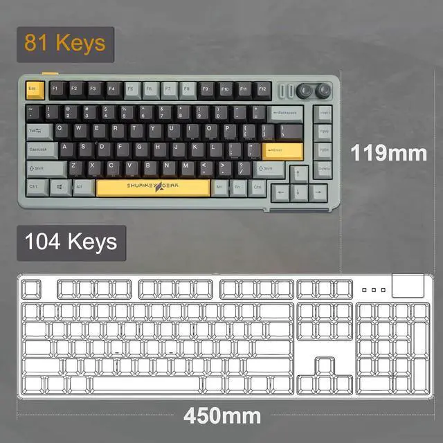 Alt view image 5 of 6 - 75% Mechanical Gaming Keyboard, EC Ivy V2 Switches, BT5.0+USB-C, 4 Devices Connection, LED Backlit 5000mAh Battery, Anti-Ghosting 81 Keys Wireless Keyboard for Windows Mac