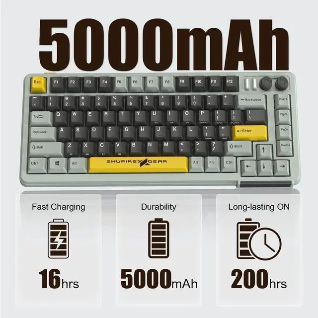 Alt view image 6 of 6 - 75% Mechanical Gaming Keyboard, EC Ivy V2 Switches, BT5.0+USB-C, 4 Devices Connection, LED Backlit 5000mAh Battery, Anti-Ghosting 81 Keys Wireless Keyboard for Windows Mac