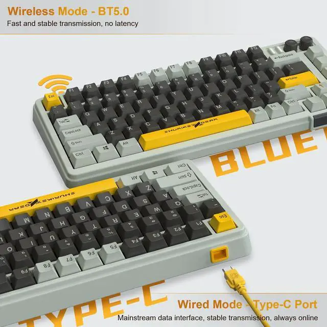 Alt view image 3 of 6 - 75% Mechanical Gaming Keyboard, EC Ivy V2 Switches, BT5.0+USB-C, 4 Devices Connection, LED Backlit 5000mAh Battery, Anti-Ghosting 81 Keys Wireless Keyboard for Windows Mac