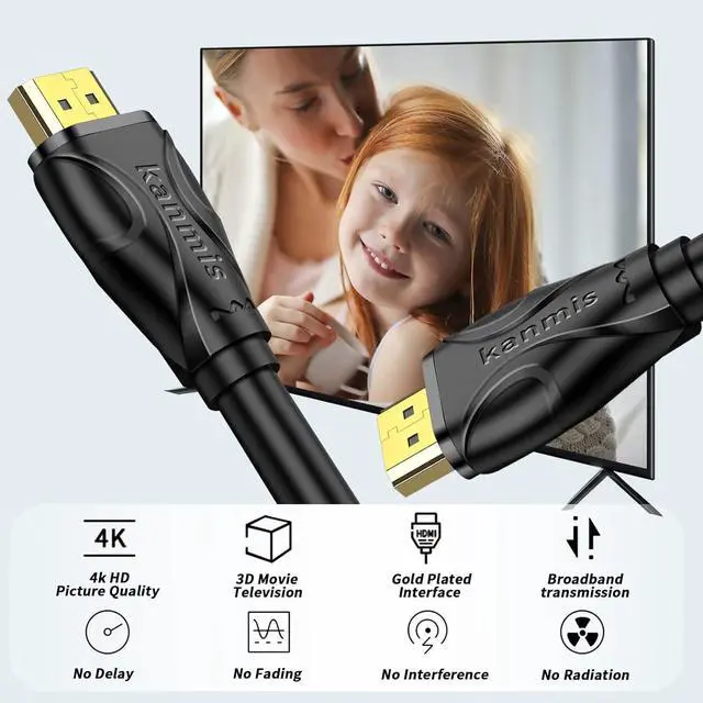 Alt view image 2 of 7 - 4K HDMI Cable 100ft, High Speed Hdmi Cables (HDMI2.0,18Gbps,1080P)-Ethernet Audio Return Video 4K HDMI Cable, Ultra High Speed Gold Plated Connectors, Compatible with Playstation Arc PS3 PS4 PC HDTV