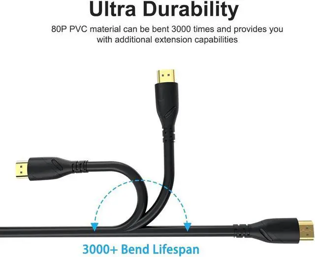 Alt view image 4 of 7 - HDMI Cable (HDMI 2.0,18Gbps) Ultra High Speed HDMI Cables Gold Plated Connector Ethernet Audio Return Video 2K 30Hz FullHD1080p 3D for Xbox Arc Laptop PS3 PS4 PS9 PC HDTV etc 30 ft.