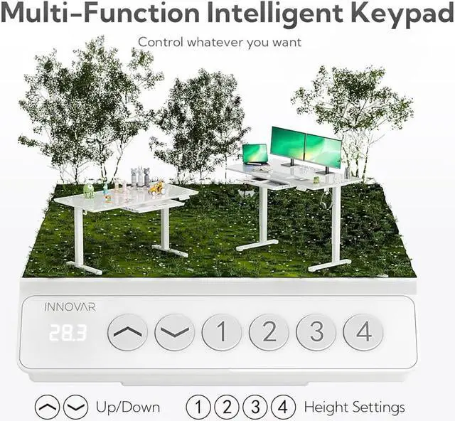 Alt view image 6 of 7 - Glass Standing Desk with Drawers, 48×24 Inch Adjustable Stand Up Desk, Quick Install Home Office Computer Desk, White