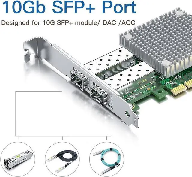 Alt view image 2 of 6 - 10Gb SFP+ PCI-E Network Card NIC, with Broadcom BCM57810S Chip, Dual SFP+ Port, PCI Express X8, Support Windows Server/Linux/VMware