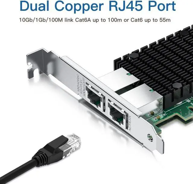 Alt view image 2 of 7 - 10Gb RJ45 PCI-E Network Card NIC, Compare to X550-T2, with Intel X550-AT2 Chip, Dual RJ45 Ports, PCI Express 3.0 X4, Ethernet Converged Network Adapter Support Windows/Linux/VMware