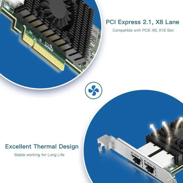 Alt view image 4 of 6 - 10Gb PCI-E Network Card NIC, Dual RJ45 Copper Ports, Compare to X540-T2, with Intel X540-BT2 Chip, PCI Express X8, 10Gbase-T Ethernet LAN Adapter Support Windows Server/Windows/Linux/VMware ESX